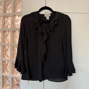 Neiman Marcus Charcoal Ruffle Blouse